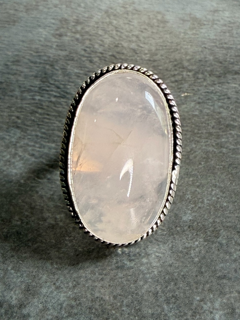 Rose Quartz Gemstone Statement Vintage Style Ring Size Silver 925 Plated Jewelry